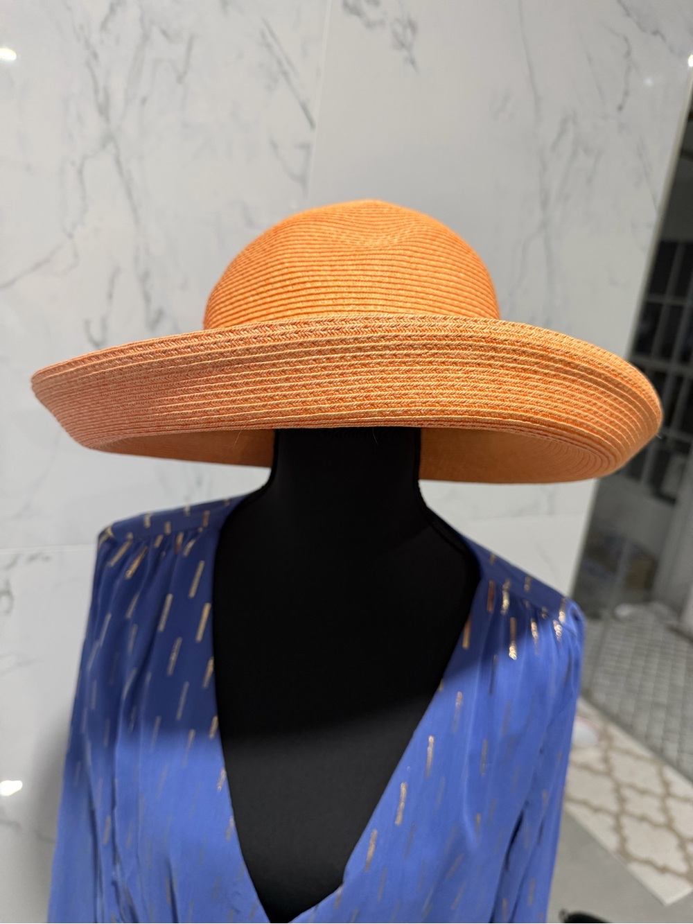 Eric Javitz squishee Women's Orange Wide-Brim Straw Sun Hat.